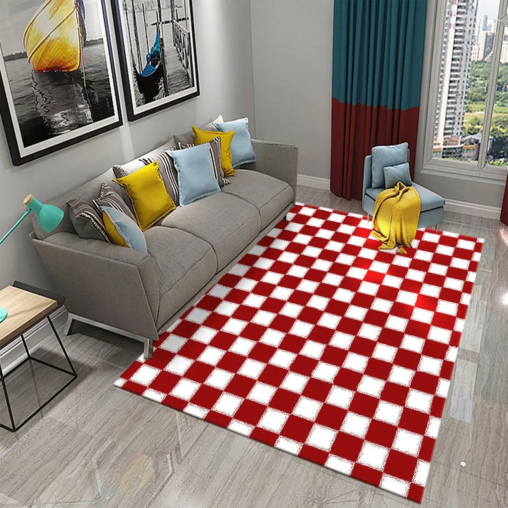 Large Checkerboard Plaid Carpets Geometric Patterned Area Rug for Living Room Blue Plaid Play Mat Bedroom Living Room Floor Mat