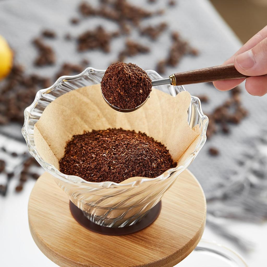 Pokaro Tea Coffee Paper Filter with Bamboo Cup Handmade Drip Coffee Coffee Present Dripper, Heat-Resistant Glass, Compatible, Stand, 1-4 Capacity,