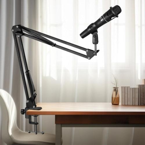 DIFEIUKI Desk-Mounted Microphone Stand with 360 Rotation, Adjustable Angle, Extendable, and Foldable for Condenser and Dynamic Microphones, Ideal for