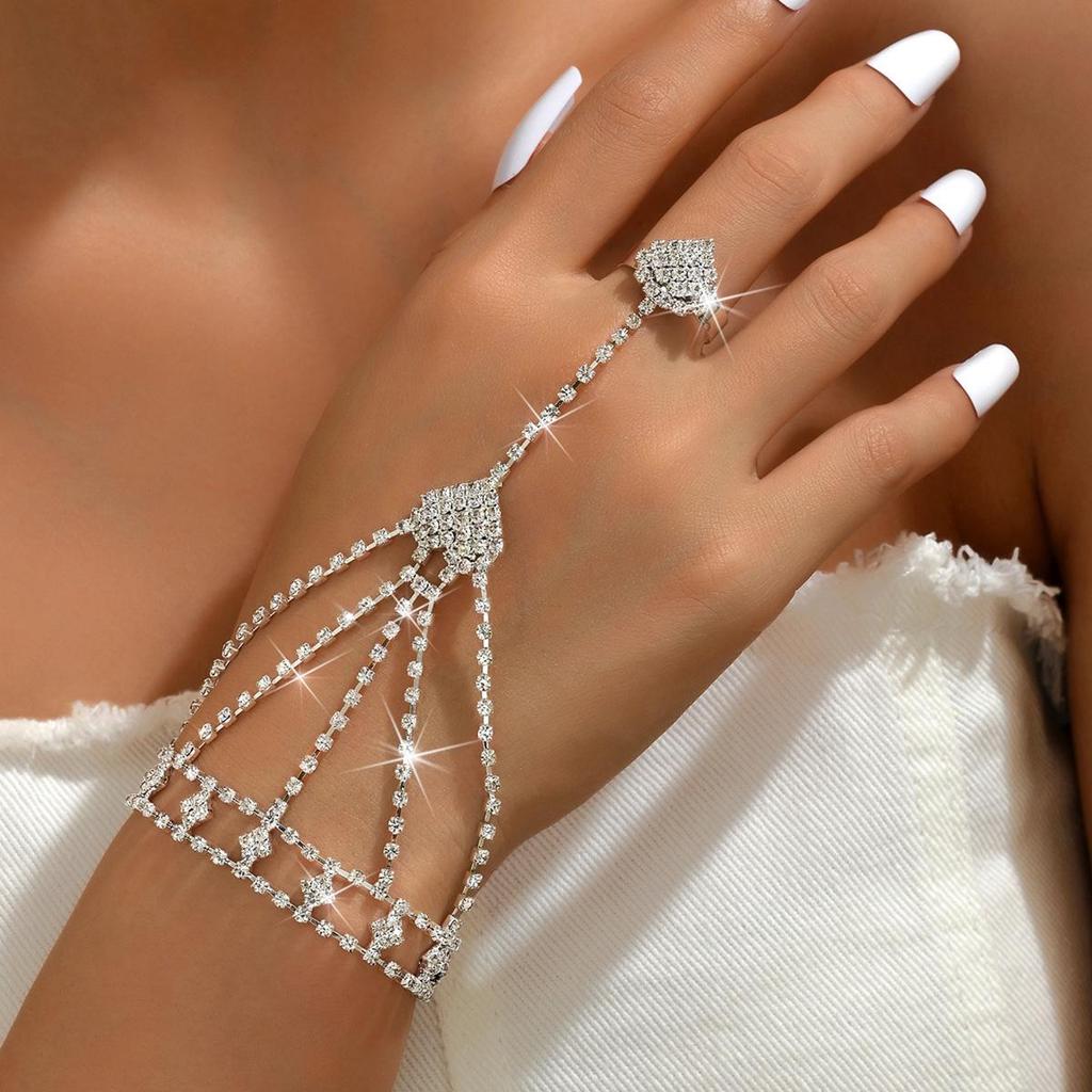 2026 Luxurious Diamond Geometric Tassel Hand Chain & Ring Set for Women