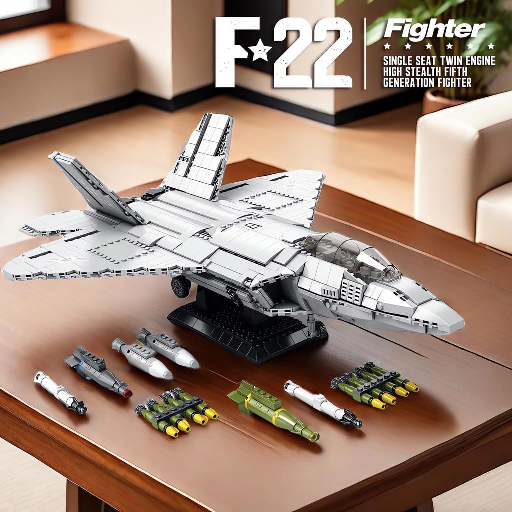 Technical USA F22 Raptor Stealth Strategic Fighter Building Blocks Supersonic Airplane Model Bricks Boy Toys Adult Gifts for Kid