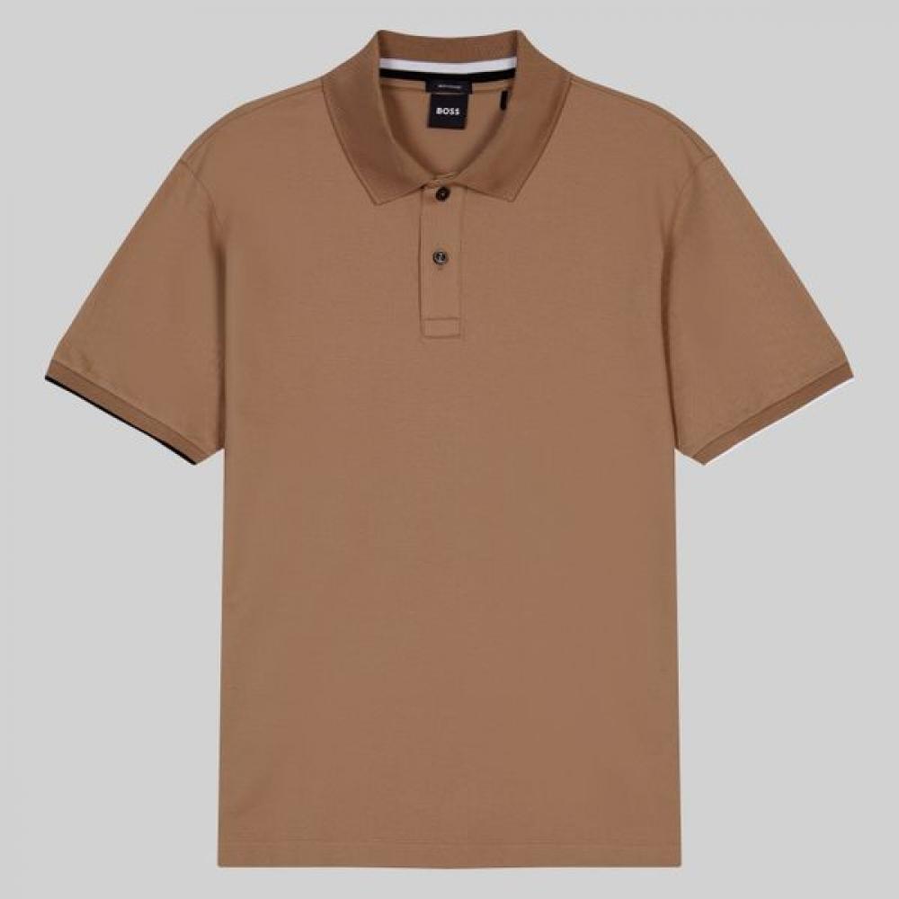 Boss Men Regular Fit Cotton Short Sleeve Collar Shirt Medium Beige 50512682260 S