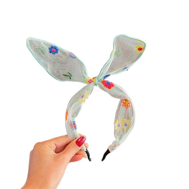 Bandă de păr de vară cu fundă și plasă, brodată cu margarete pentru fete