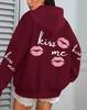 Kiss Me Lip Print Women's Autumn Fleece Hoodie with Pocket