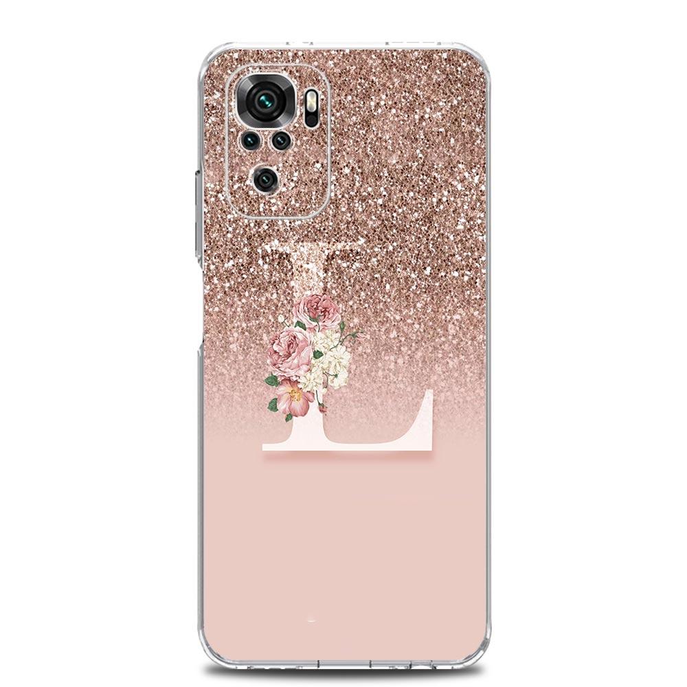 Letter Pink Shiny M R Phone Case For Xiaomi Redmi Note 14 13 12 4G 9 8 10 11 Pro Plus 5G 14C 13C 12C 10C 9C 9A Clear TPU Cover