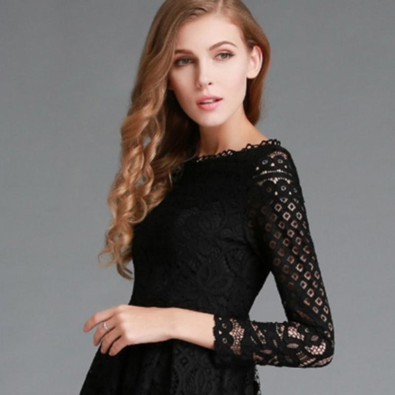 Buy Autumn Women Patchwork Dress Elegant Sexy Hollow Out Long Retro ...