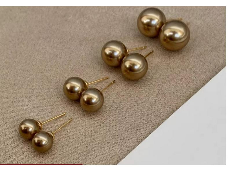 Vintage Champagne Brown Pearl Stud Earrings - 925 Sterling Silver, Sweet & Stylish Design for Women