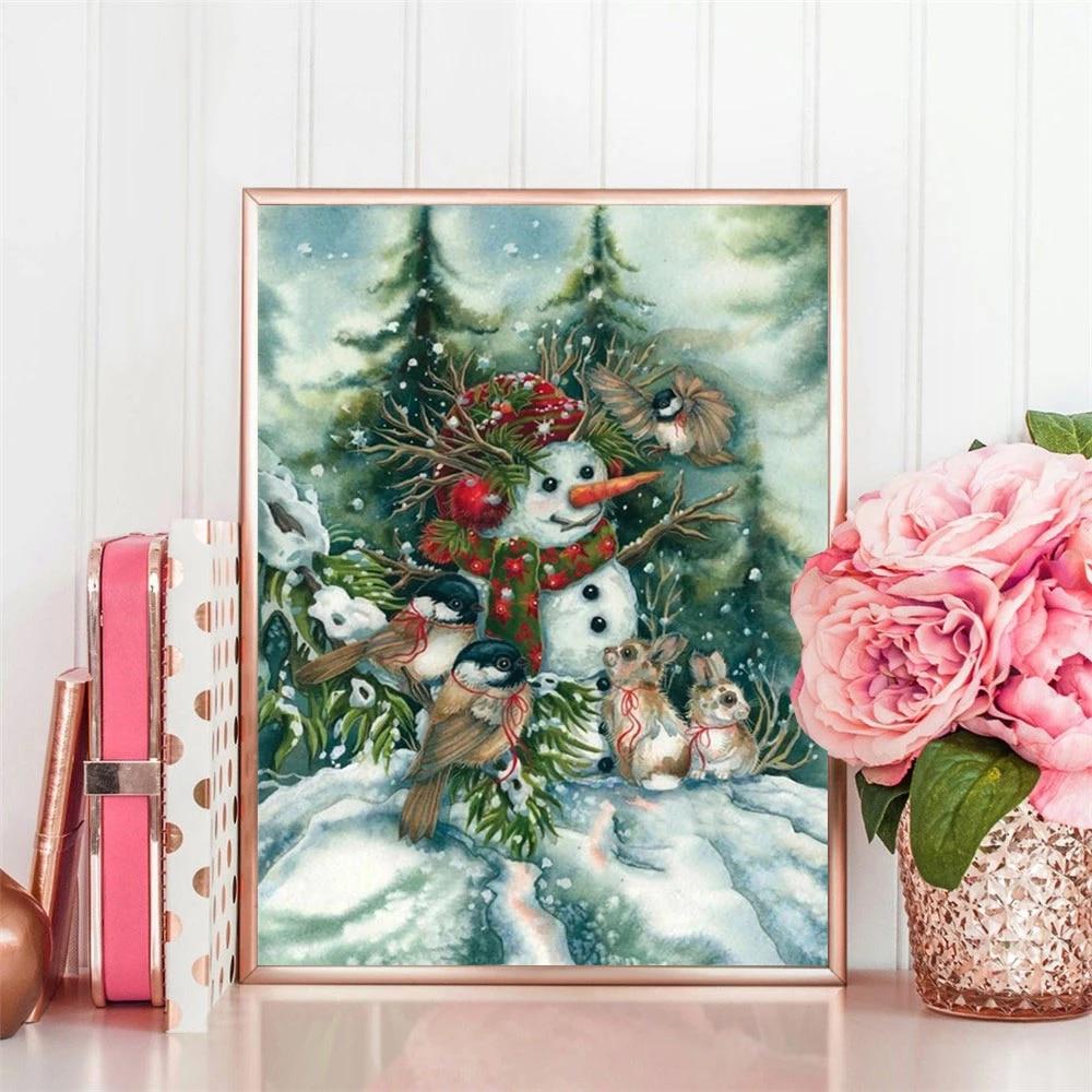 Diamantová malba křížovým stehem zimního ptáka Diamantové vyšívání vánoční sada pro ruční výrobu sněhuláka