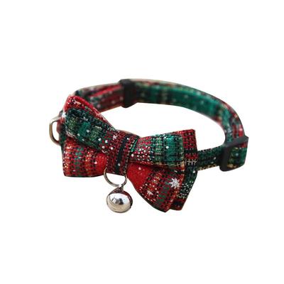 Pet Breakaway Cat Collar Bow Tie and Bell Cute Plaid Christmas Red Elastic Adjustable Dog Collar with Sash Small Bell for Cats