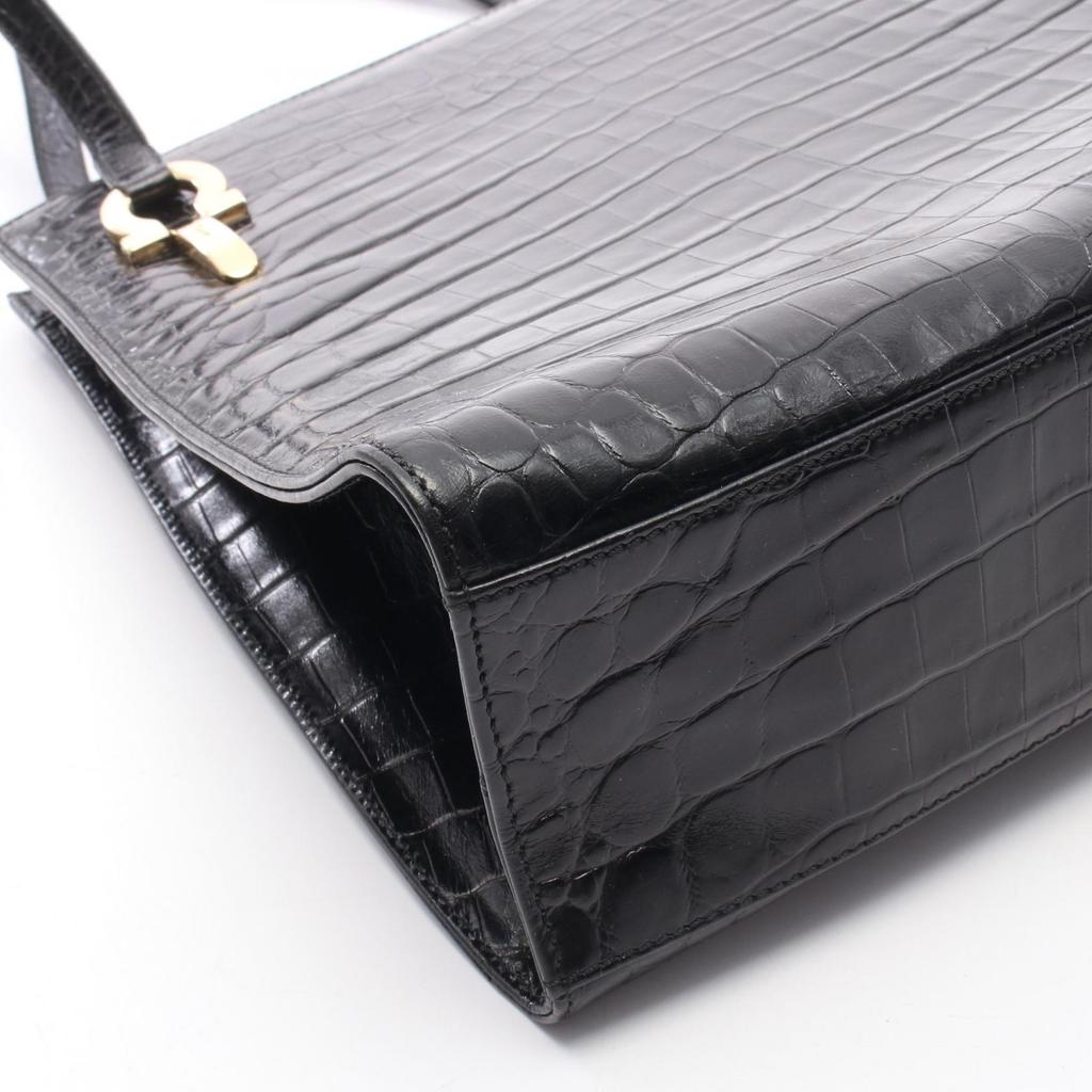 Used Salvatore Ferragamo Gancini crocodile embossed Tote Bag leather Black Used Women