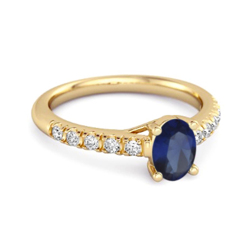 Blue Sapphire Oval Solitaire Accents Ring - 925 Sterling Silver Gold Vermeil