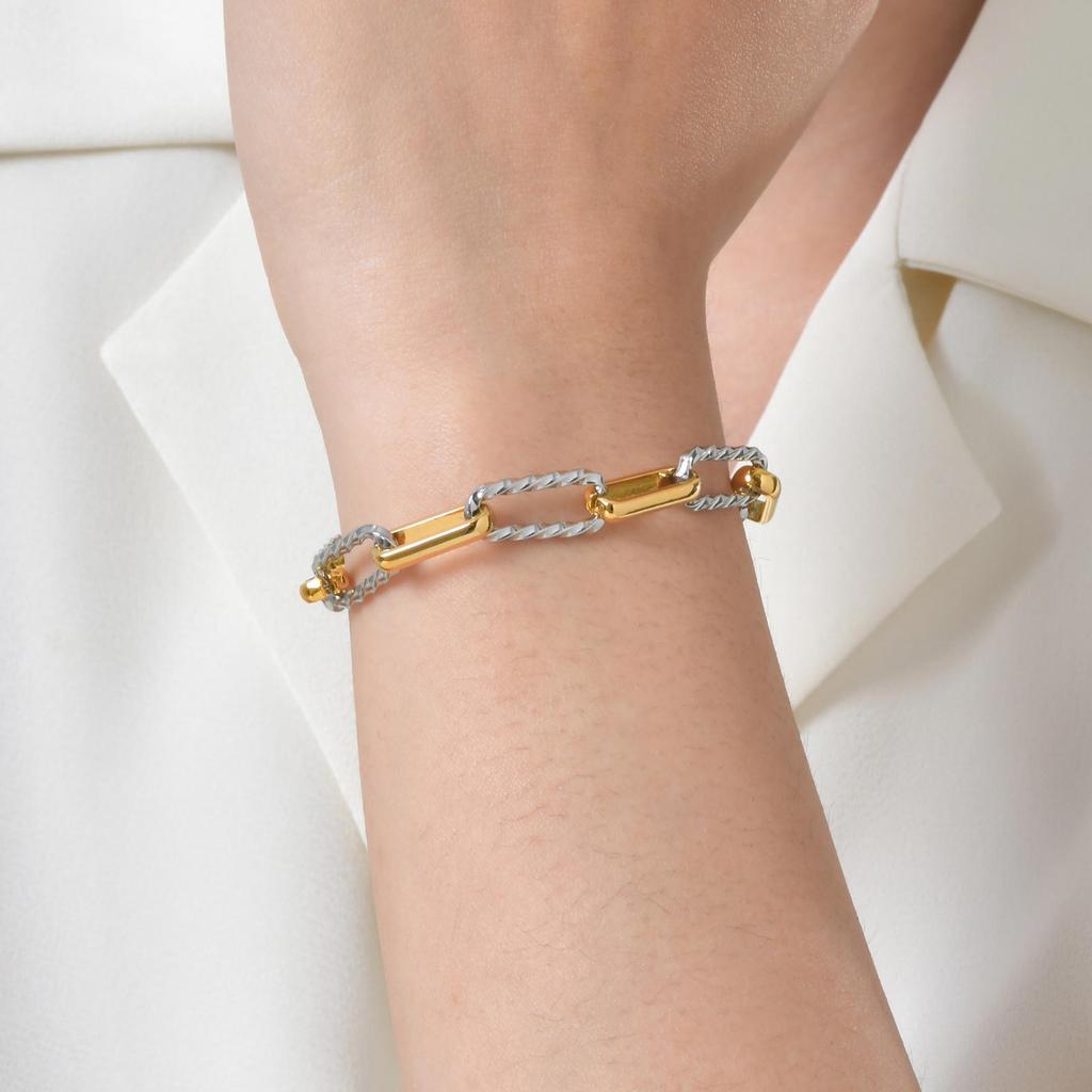 Minimalist Chain Bracelet Stackable Gold Silver Mixed Color Stainless Steel Jewelry Paperclip Dainty Bracelet For Women Mom Gift