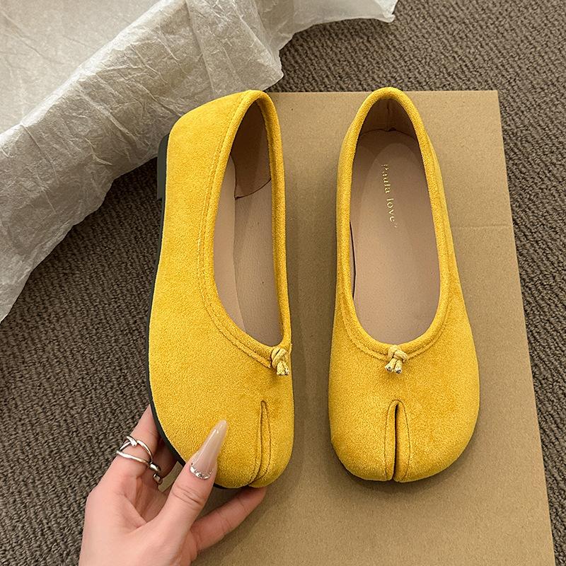 Mode Japansk Stil Tabi Ninja Skor Kvinnor Mysiga Läder Ballerinaskor Delad Hov Tå Loafers Femme Mary Jeans Moccasiner Damer Ballerinasko