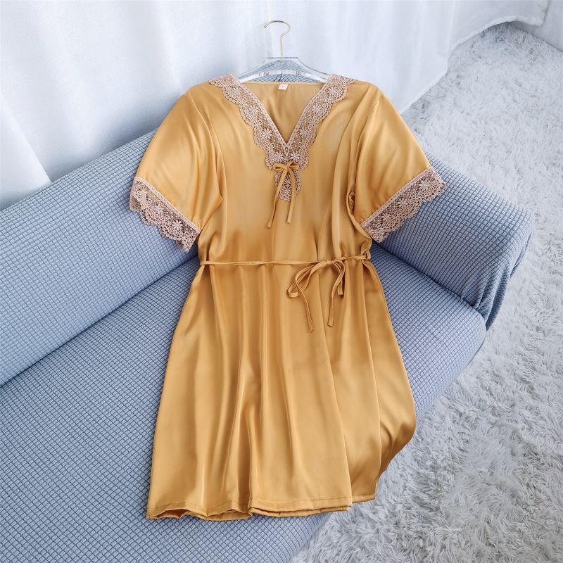 Special Offer Silk Nightdress Pajamas Women's Spring and Summer Thin Ice Silk Nightdress Pullover Dress Silk Mid Length Long Length