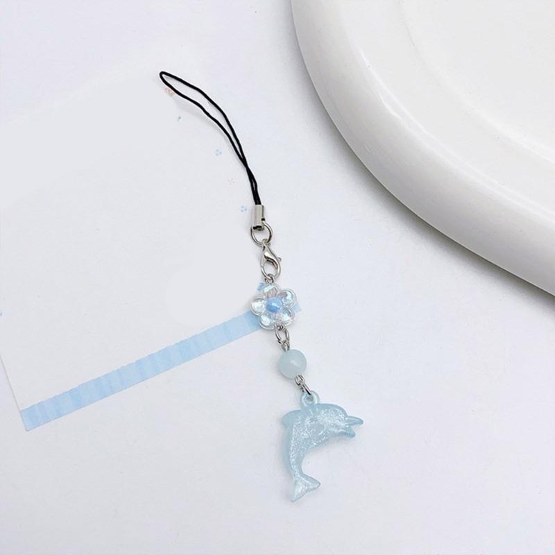 Cute Ocean Themed Keychain Pendant Dolphin Phone Pendant Beaded Pendant Lovely Accessory Suitable for Phone Books Bag