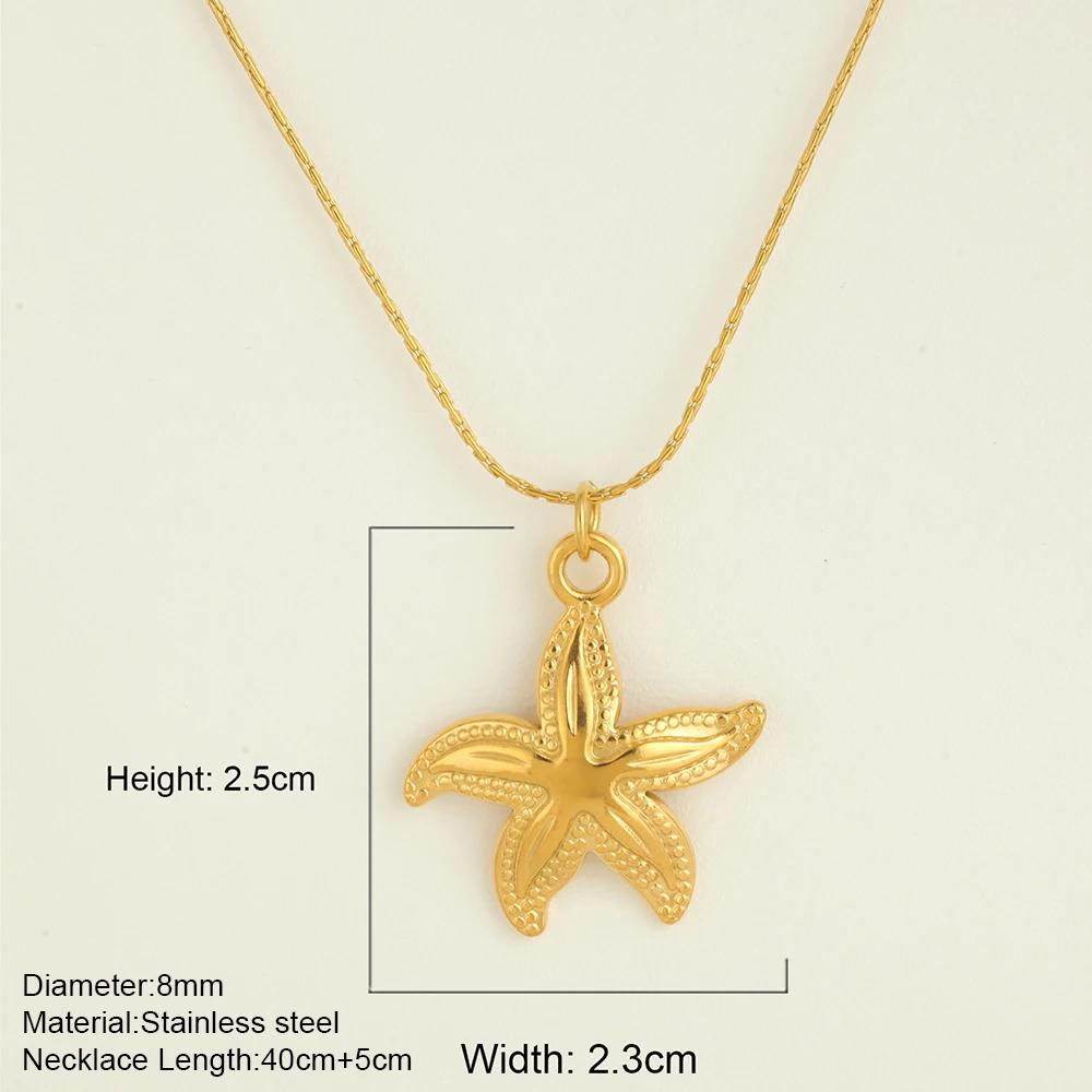 Ocean Series Guld Choker Rostfritt Stål Hänge Halsband för Kvinnor Snäcka Sjöstjärna Hängen Kvinnors Chunky Smycken Tillbehör