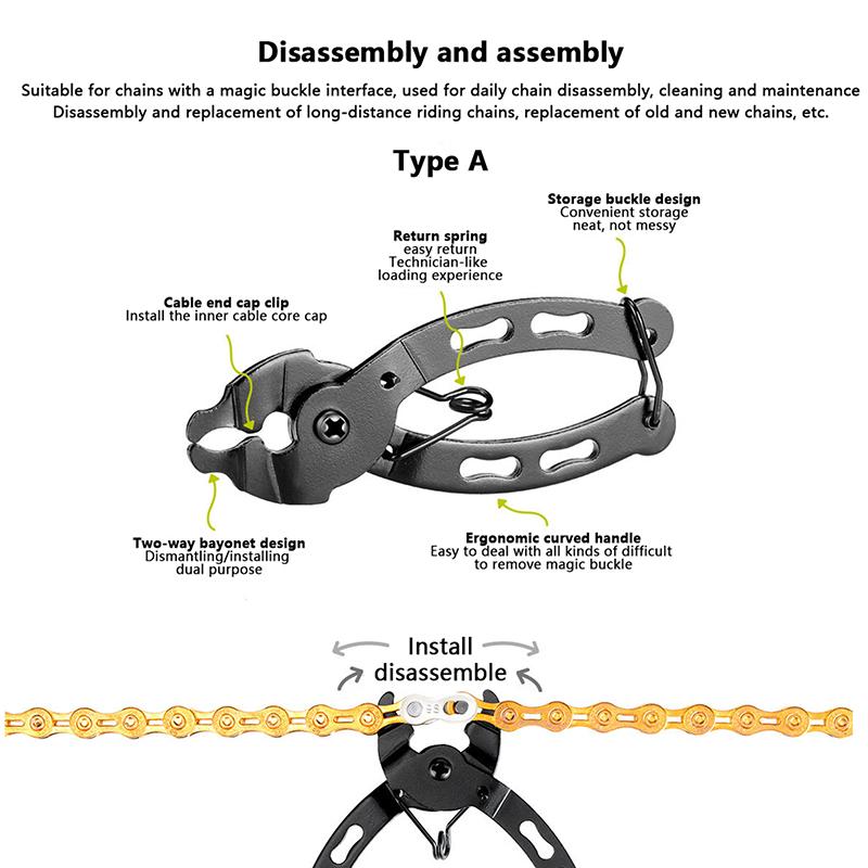 Cheie cu buton de eliberare rapidă pentru lanțul bicicletei, oțel, pentru instalare și demontare lanț de bicicletă, buton de eliberare rapidă, capăt cablu, clemă