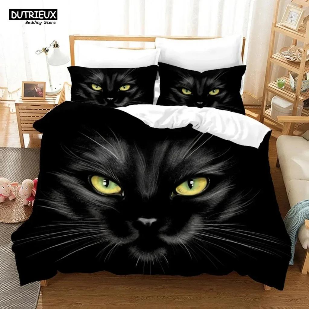 Luxury New 3D Print Cute Baby Cat Bedding Set White Black Kitten Bed Linen Single Double Duvet Cover Kids Girls Dogs Room Decor