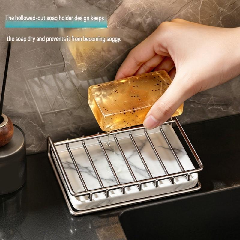 Countertop Soap Tray with Metal Rack and Water Base, Bathroom Sink Soap Dish for Bath Counter, Laundry Sink Area, Daily Bar Soap Use