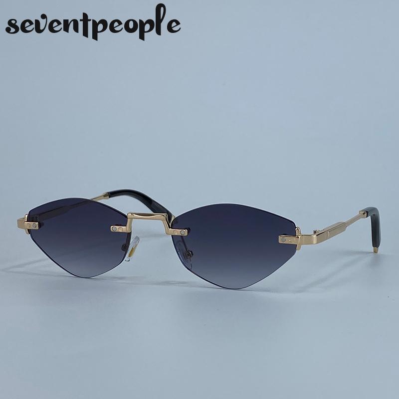 Small Frame Polygon Rimless Sunglasses Women  Luxury Brand Vintage Metal Hexagon Sun Glasses Classic Frameless Shades UV400