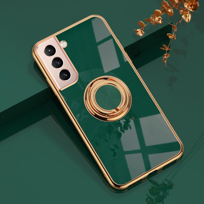 

Car Magnetic Ring Plating Holder Phone Cover For Samsung Galaxy S24 S25 S23 S22 S21 S20 FE Note 9 10 Plus 20 Ultra Bracket Case S25 Plus зелёный