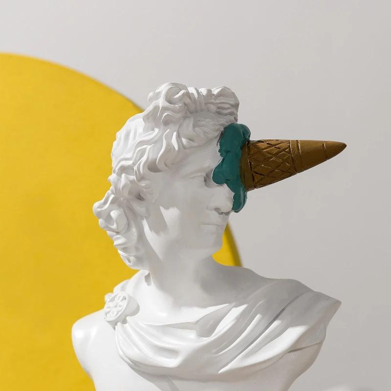 16.5cm Apollo Sculpture  Abstract Greek God Character Statue White Resin Creative Ice Cream Home Office Desk Decor Art Ornament