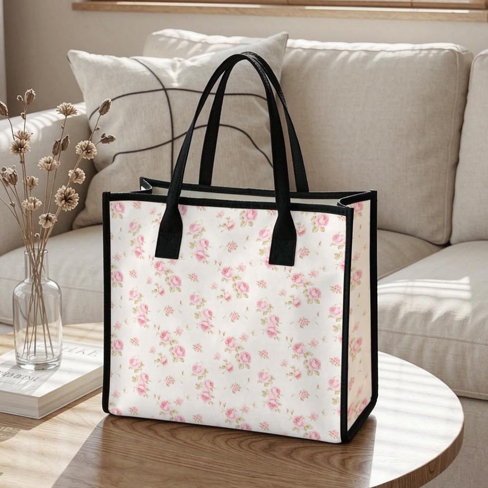 Floral Tote Bag Large Capacity Casual Portable Shoulder Handbag for Daily Shopping Travel