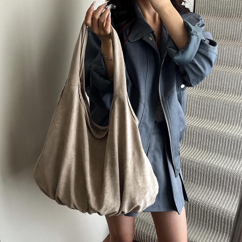 Yogodlns New Suede Tote Bag Women's Retro Matte Shoulder Bag High-end Large-capacity Commuting Versatile Shopper Handbags