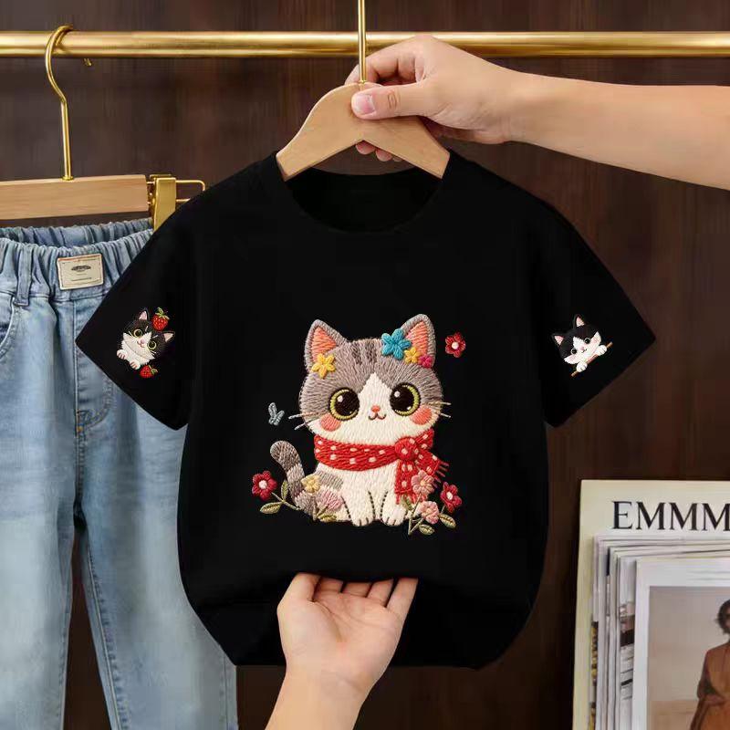 Cute cartoon cat cotton shortsleeved Tshirt for boys and girls a trendy comfortable and soft summer Tshirt
