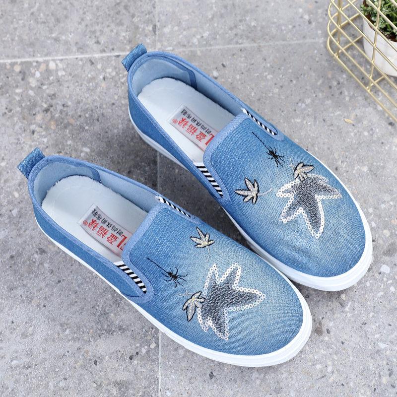Cloth Shoes Women's Denim Canvas Shoes Summer Single Shoes Thick Soled Student Casual Shoes