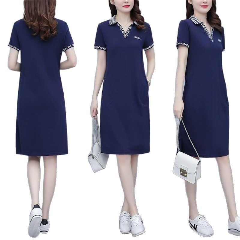 POLO Kleid für Damen im Sommer Revers Temperament Große Größe Lässig Sportlich Mittellang T-Shirt