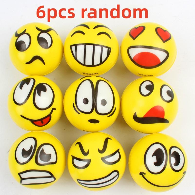 6PCS PU Squeezing Ball Sponge Ball Facial Expression Foam Ball Pinching Stress Relieving Toy Wrist Movement 6.3cm Children's Toy