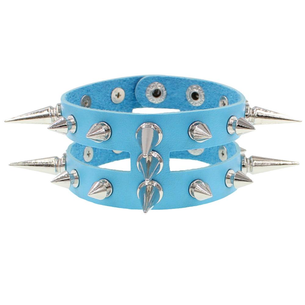 DIEZI Harajuku Punk Hollow Out Niet Wrap Armband Für Damen Herren Hip Hop Gothic Vintage Hip Hop PU Leder Armband Schmuck blue