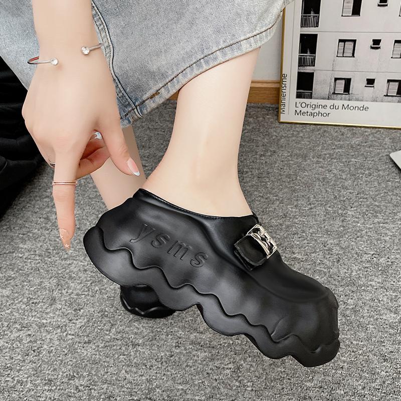 Fashion 8CM Women High Heels Chunky Slippers New Summer Females Buckle Platform Sneakers Wedge Sandals Slides Vulcanized Shoes De Mujer