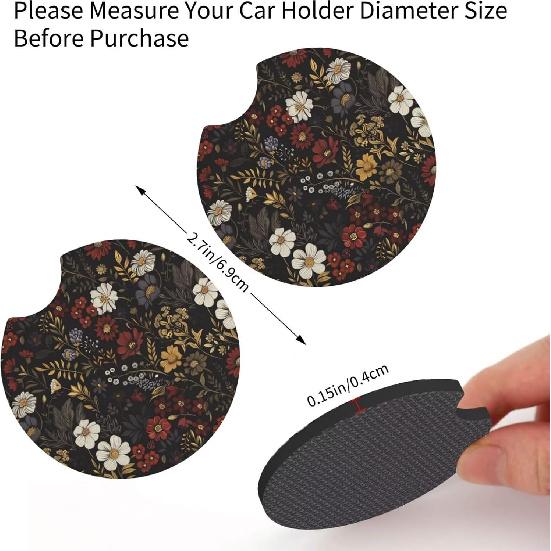Car Cup Holder Coaster Flower Cup Holder ert Drink Mats Pink Red Floral Boho Universal Non-Slip Cup Holders, Daisy Black Retro Hippie Boho Brown Car