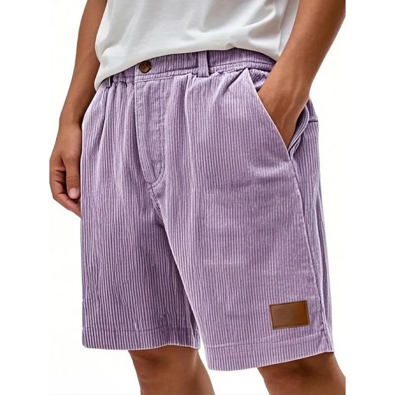 Pantaloncini casual da uomo in velluto a coste con elastico in vita e patta con bottone