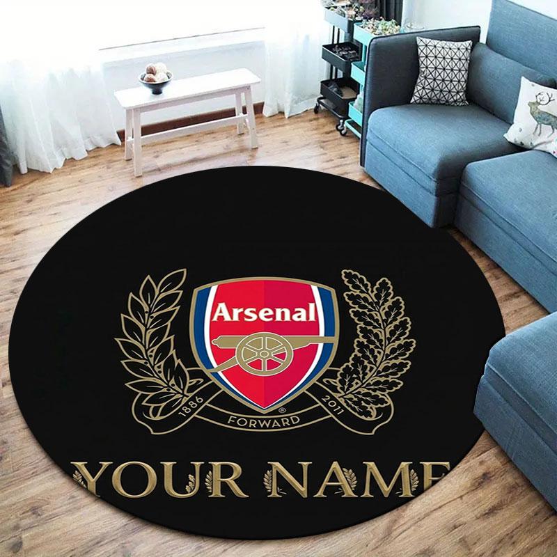 Arsenal F Benutzerdefinierter Name Runder Teppich, Teppich für Wohnzimmer Schlafzimmer Sofa Spielzimmer Dekoration, Rutschfeste Fußmatte