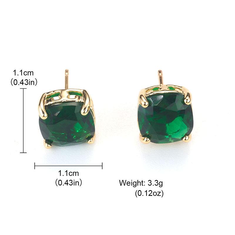 Green Square Crystal Vintage 925 Silver Earrings - Retro Luxury Studs for Women