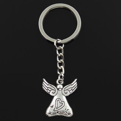 Llavero de metal de 30 mm con colgante de ángel rezando, corazón y estrella, chapado en oro antiguo, 27 x 24 mm