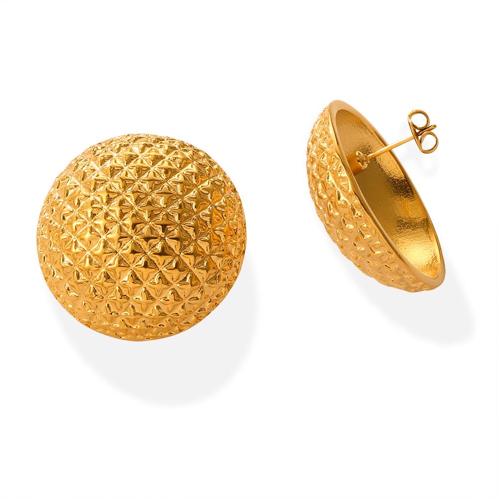Elegant Retro Plaid Titanium Steel Earrings for Women - European American Design, Exaggerated Simple Studs