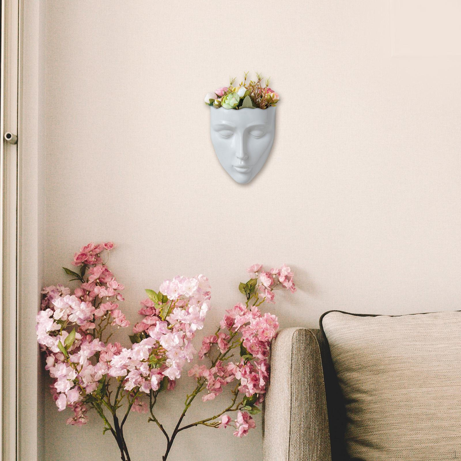 

Керамическая скульптура лица, цветка, подвесная корзина, держатель для горшечных растений, ваза, голова, настенный кашпо для столовой White