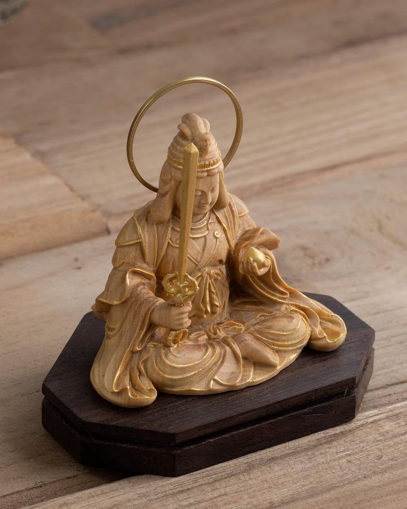 Tiny Buddha Benzaiten Seated Statue Benzaiten Buddha Statue Figure Wood Carving Ornament Benzaiten ZA 6.8cm (Wooden Boxwood, Gold-dust Finish) - (GSB
