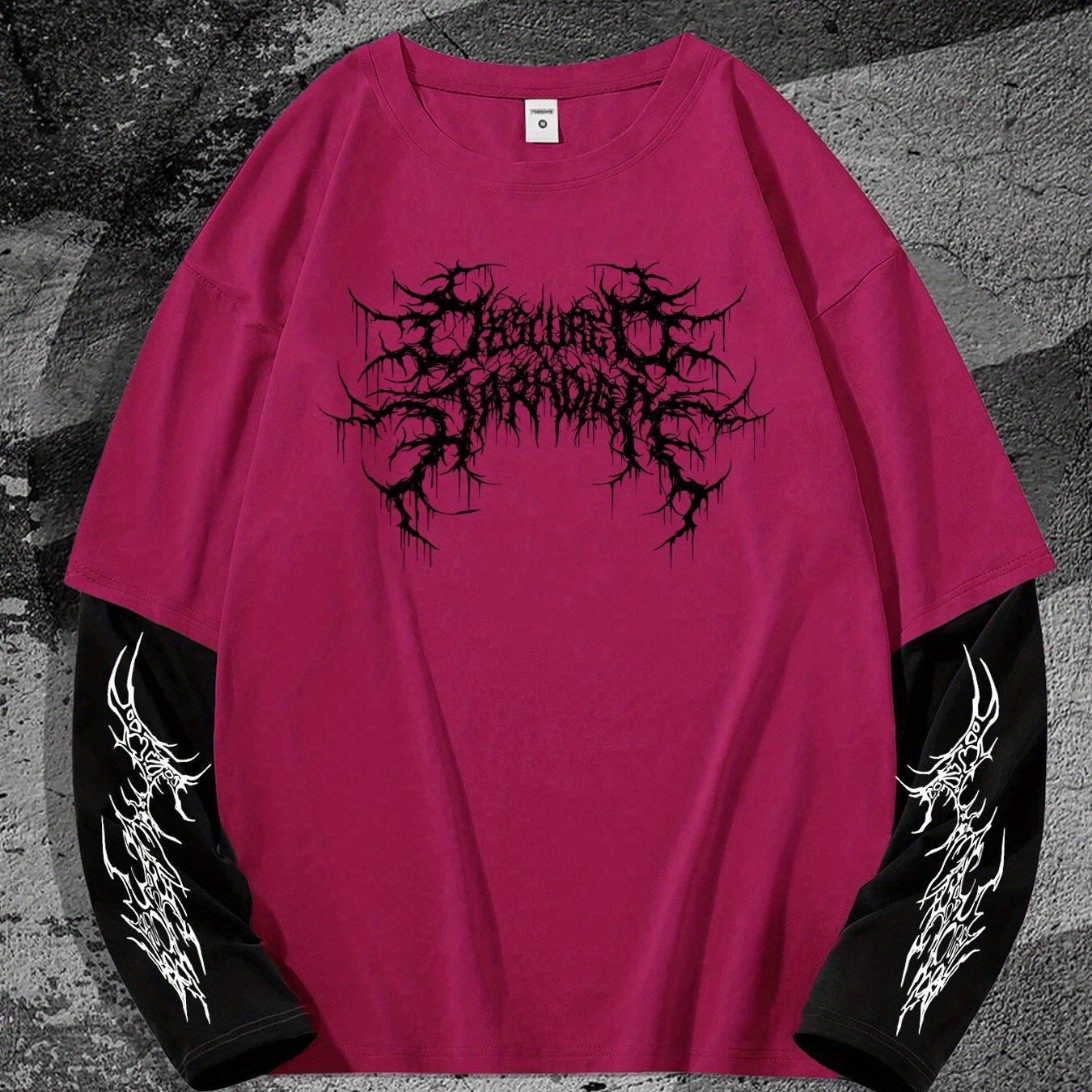 Мужская летняя повседневная футболка с длинным рукавом, цветные блоки, с готическим темным принтом L розы красного