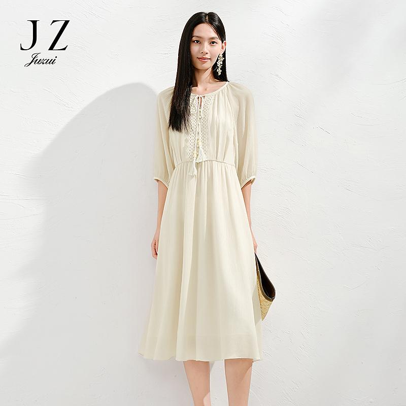 Jiuzi Anna Kou Laziness Wave and Ethnic Style Laisel Waist Dress Women's 2025 Summer New Style