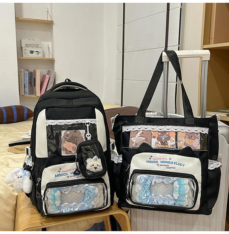 Schoolbag Japanese Ins New High-value Fresh and Sweet Contrasting Color Splicing Make-up Bag Women's Lightweight Large-capacity Backpack