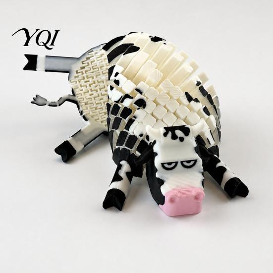 Handheld Stress Relief Toys 3D Printed Cow Fidget Toy, Flexible Cattle Cartoon Figurine Bendable Animal for Desktop Decoration