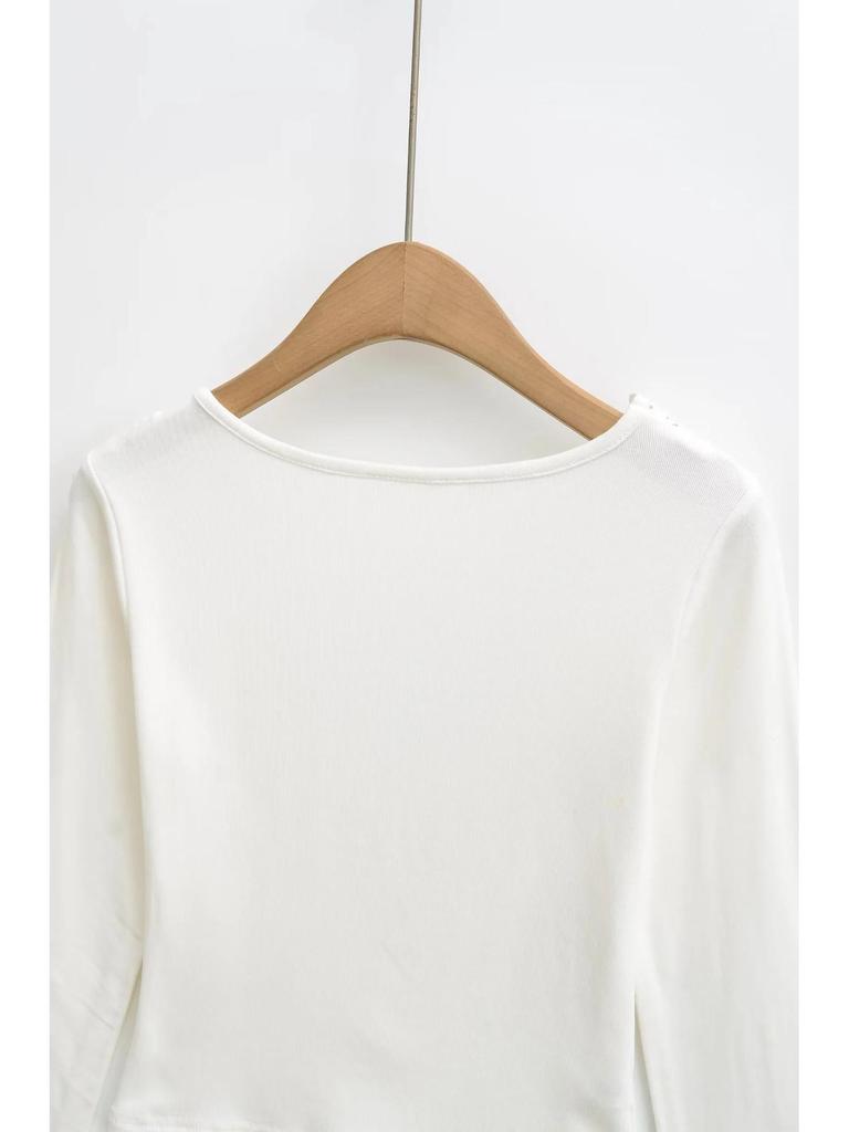 Spicy Girl Lace Patchwork Deep V-Neck Long Sleeve T-Shirt for Women - Slim Fit Brushed Base Layer for Autumn/Winter