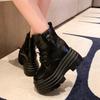 Fashion 10CM Women Thick Heels Ankle Boots 2025 Winter Warm Fur Chunky Sneakers Plush High Heels Platform Leather Motorcycle Boots Woman