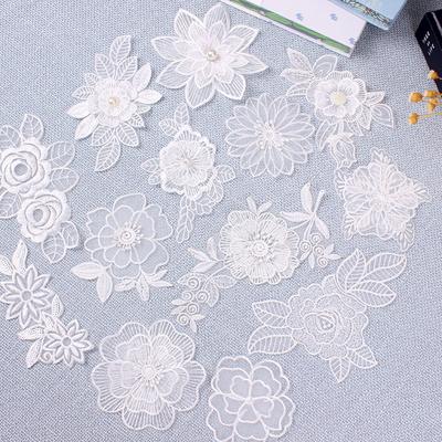 Lace Embroidered Patches White Transparent Organza Flower Butterfly Iron Or Sew On Appliques Patch For Clothing Dress Decoration