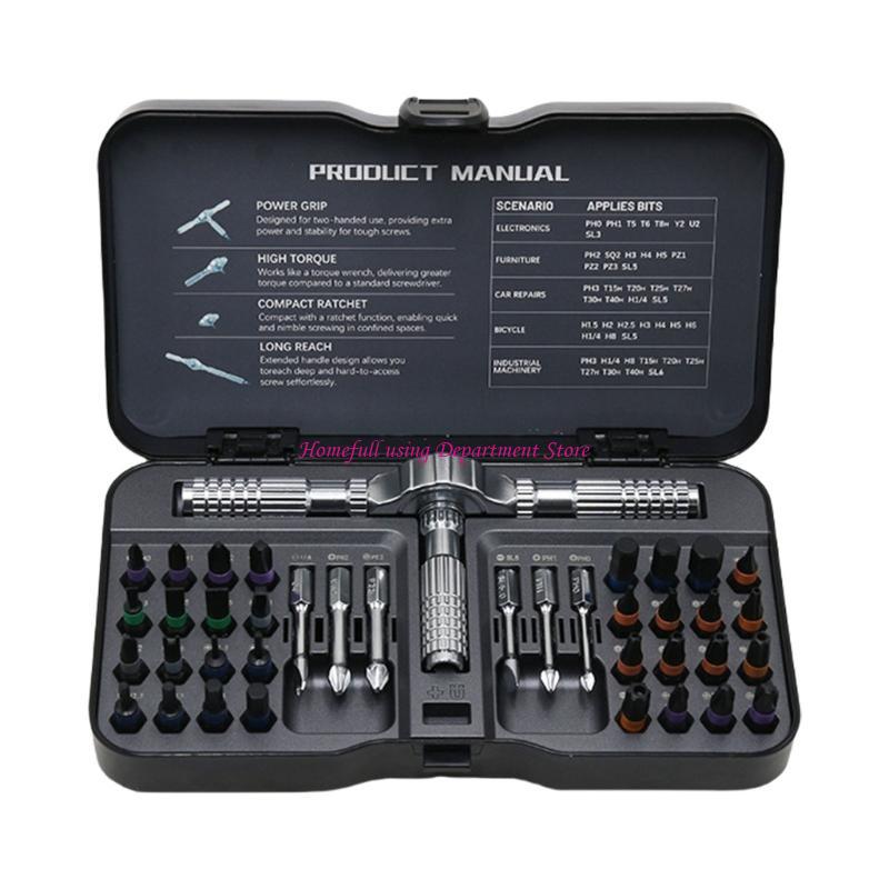 Heavy Duty Professional Ratcheting Screwdriver 40 Tool Alloy Steel Construction Ergonomic Grip Compact Carrying Case